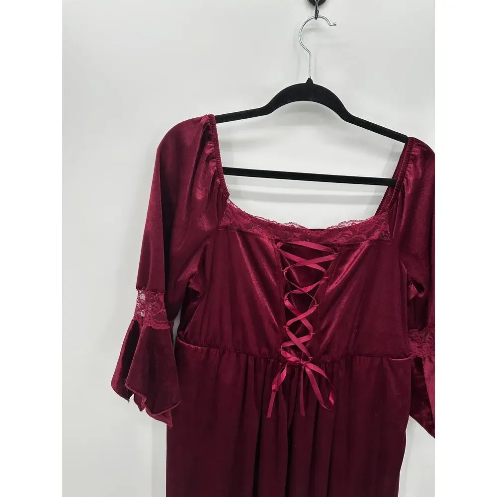 Bloomchic Womens Red Velvet Midi Dress Size 1X‎ NWT Renaissance Witchy Vampire - Picture 3 of 7